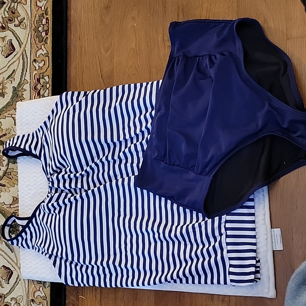Bikinx tankini navy blue white stipevplus size top tummy control 2 pc XXL New… - Picture 3 of 12